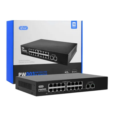 Switch Poe 16 Portas, 2 Uplink, 10/100mbps, Profissional, P/ Câmeras Ip, 250w, Plug And Play