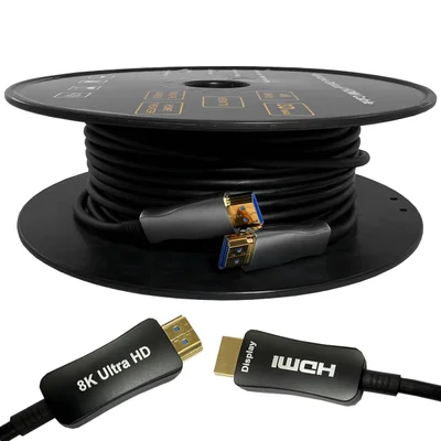 Cabo HDMI 2.1 Fibra Óptica 8k 60hz 48g Ouro De 40 Metros