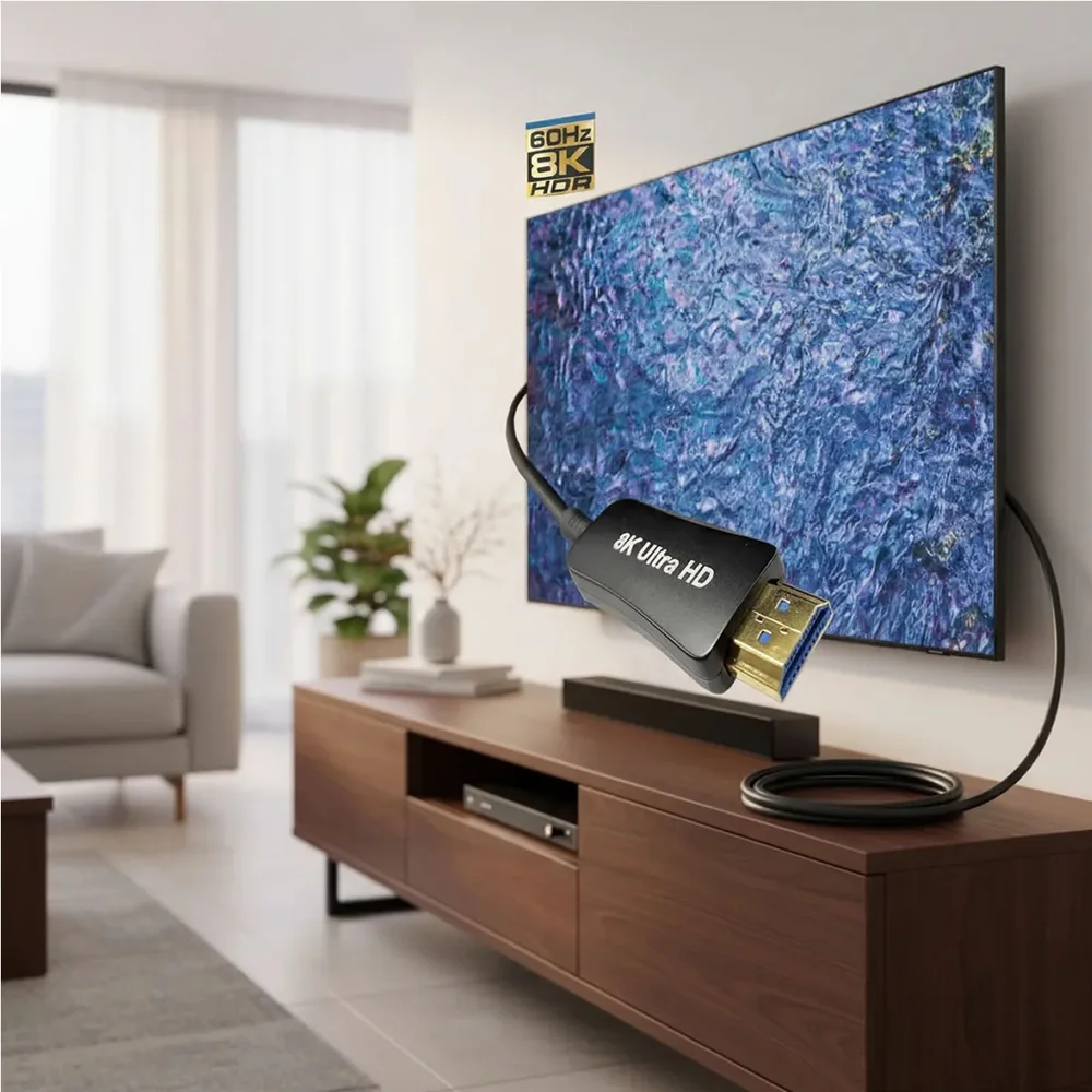 Imagem 5 de 5 do produto Cabo HDMI 2.1 Fibra Óptica 8k 60hz 48g Ouro De 40 Metros