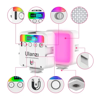 Mini Luz Vídeo LED Ulanzi Vl49 Recarregável RGB Branco — foto 5