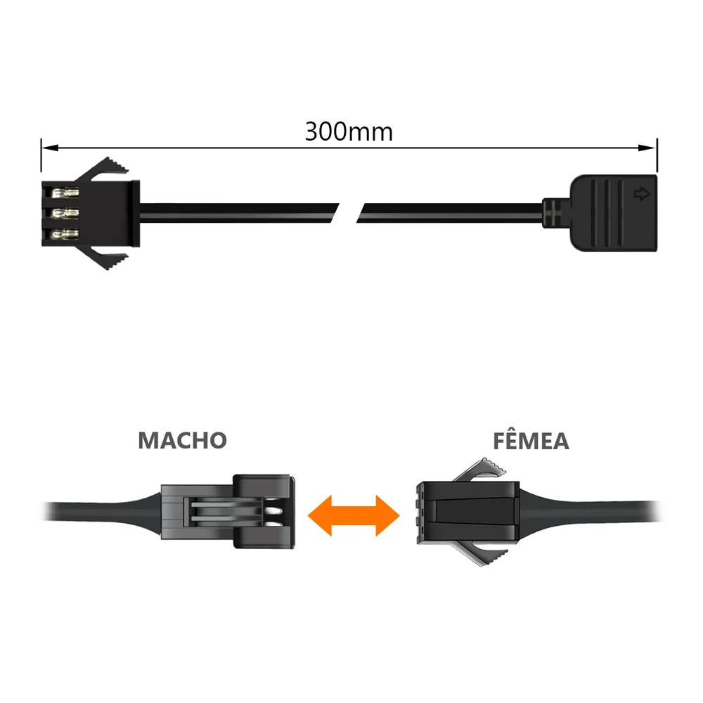 Imagem 2 de 4 do produto Cabo JST SM 3P VDG Femea, Adaptador Para ARGB 5v 3 Pinos, 30cm, Compatível com Fitas de LED, Water Coolers e Fans