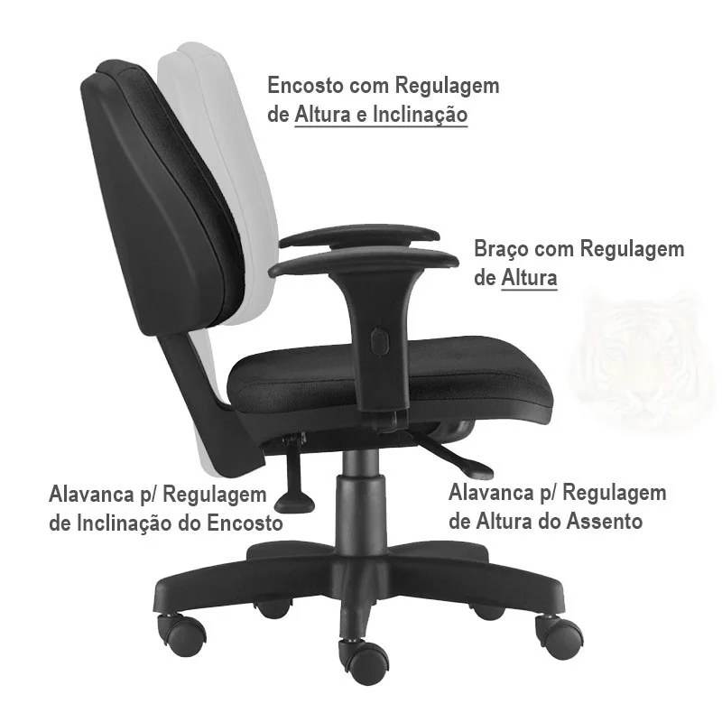 Cadeira Job Diretor Giratória Para Escritório Com Ajuste Regulagem Ergonômica Back System Nr17 Preta Cadeira Job Diretor Giratória Para Escritório Com Ajuste Regulagem Ergonômica Back System Nr17 Preta