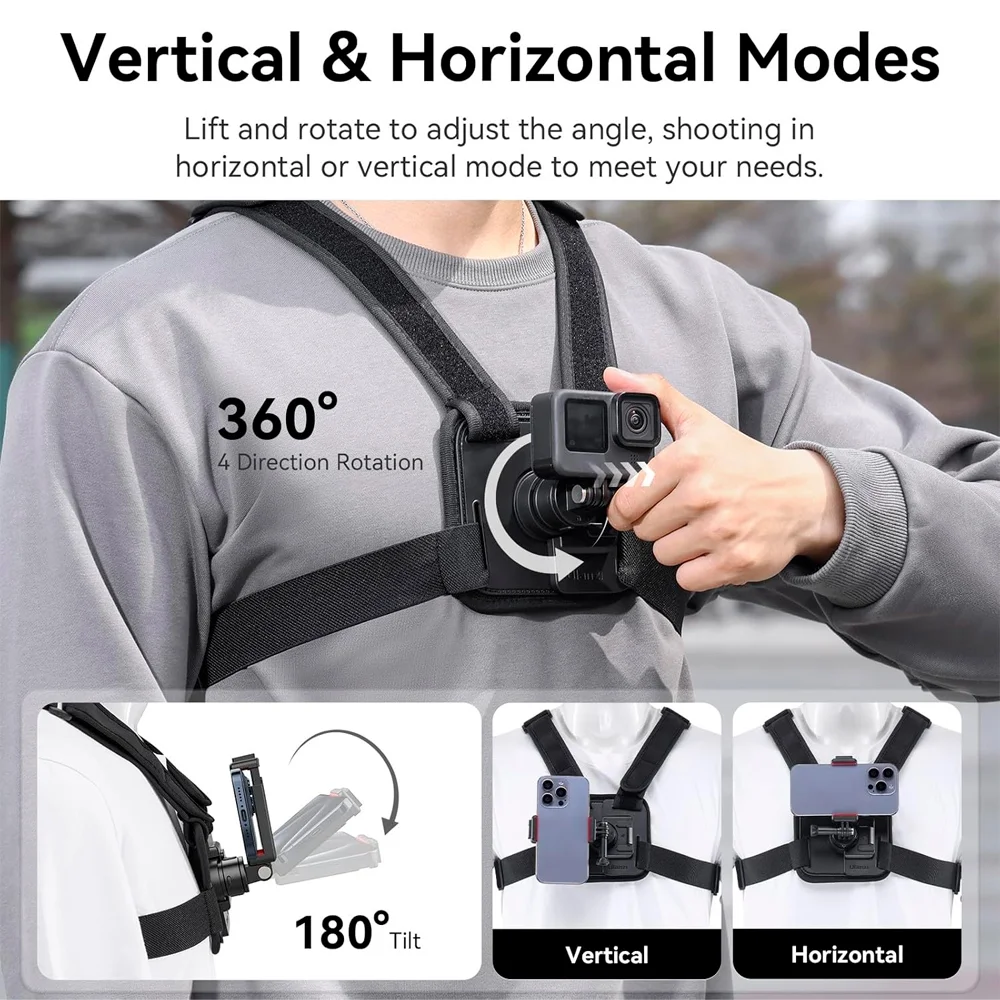 Imagem 3 de 5 do produto Suporte Montagem Arnês Peito Ulanzi Gopro/celular Preto
