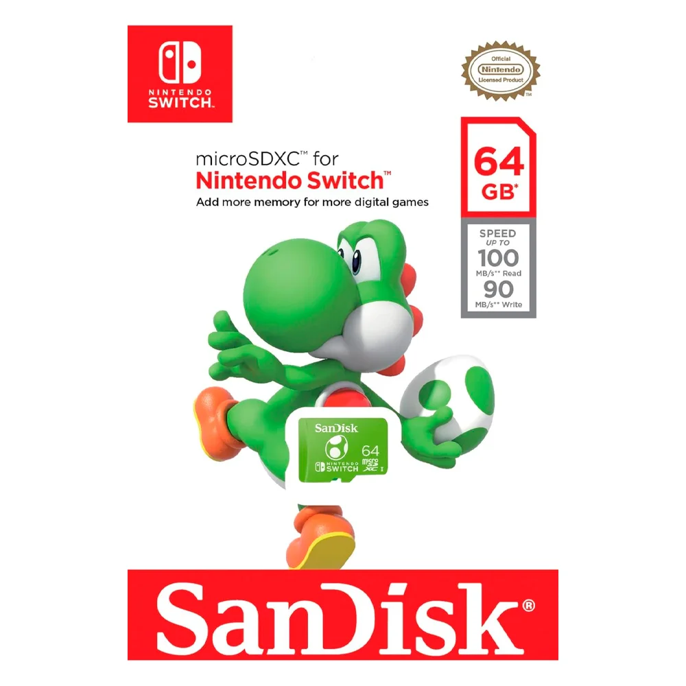 Imagem 4 de 5 do produto Cartão De Memória Sandisk 64gb Nintendo Switch Leitura 100mb/s Gravação 90mb/s - Sdsqxao-064g-gn6zn