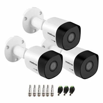 Kit 3 Câmeras Intelbras Vhd 3130 Bullet Hd 720p, Lente 3.6mm, Visão Noturna 30m, Ip67 + Conectores