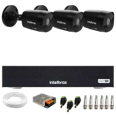 Kit 3 Câmeras Intelbras Vhd 1230 B Full Hd 1080p Black Visão Noturna 30m + Dvr Mhdx 1104-c 4 Canais