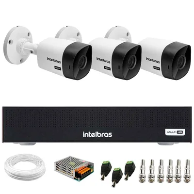 Kit 3 Câmeras Intelbras Vhc 1120 B Hd 720p Visão Noturna 20m  + Dvr Gravador Intelbras Mhdx 1004-c