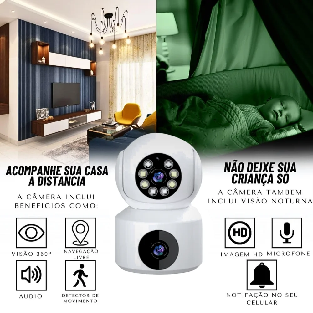 Imagem 3 de 5 do produto Câmera Segurança Babá Eletrônica Wi-fi 360° Full Hd 1080p