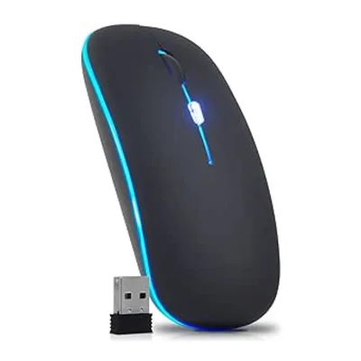 Mouse Sem Fio LED Ergonômico Recarregável Wireless Ótico RGB