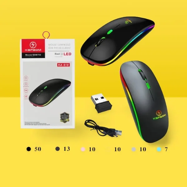 Imagem 5 de 5 do produto Mouse Sem Fio LED Ergonômico Recarregável Wireless Ótico RGB