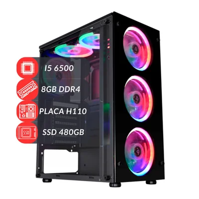 PC Computador Gamer Com Fans RGB i5 6500 Placa H110 8GB Ddr4 SSD 480GB  Fonte 500w