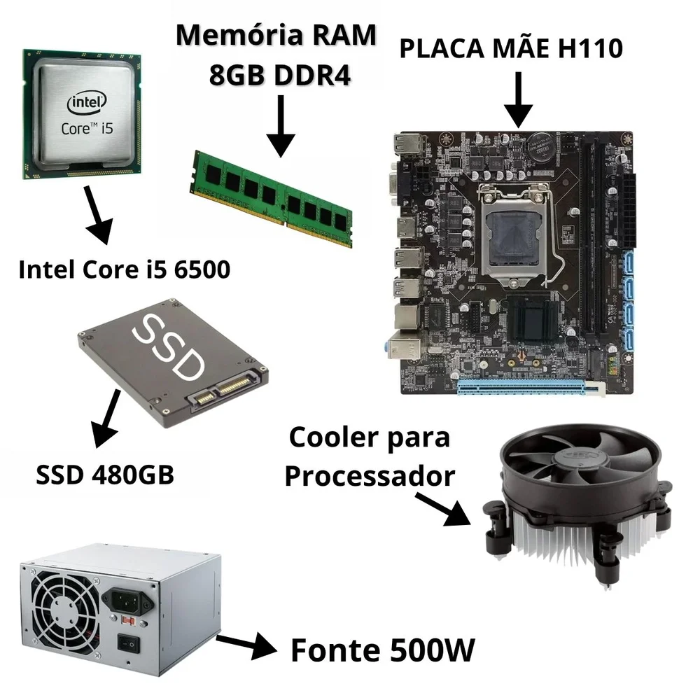 PC Computador Gamer Com Fans RGB i5 6500 Placa H110 8GB Ddr4 SSD 480GB Fonte 500w - view 3