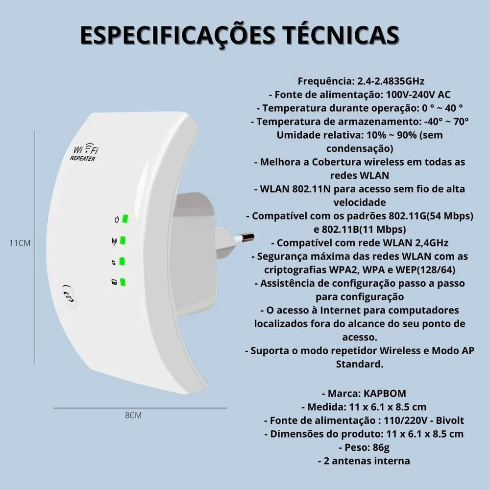 Imagem 4 de 5 do produto Repetidor Sinal Wi-fi Internet Wireless Expansor Amplificador Rede Antena Roteador Homologado Anatel