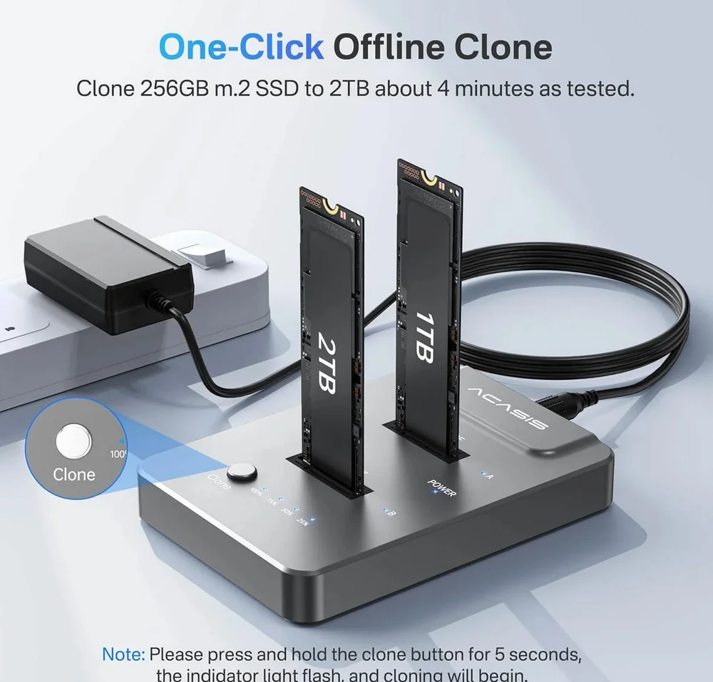 Imagem 2 de 5 do produto Dock Station Duplicador Clone M.2 Nvme Usb 3.2 Tipo-c 10gbps