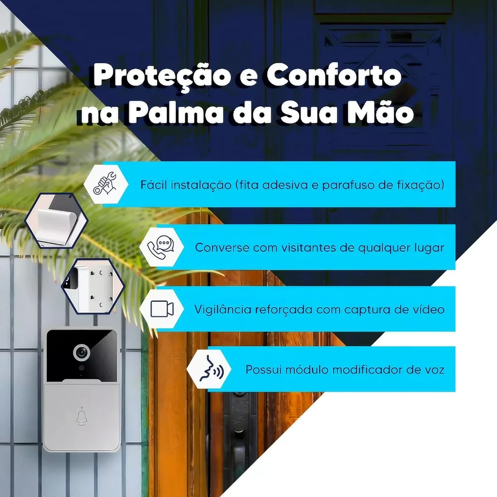 Imagem 4 de 5 do produto Campainha Interfone Inteligente Camera E Audio Wi-fi Sem Fio Visão Noturna