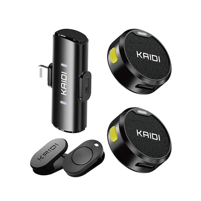 Microfone Lapela Duplo Lightning Redondo Imã Sem Fio Anti Ruído Preto