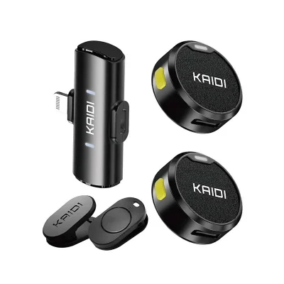 Microfone Lapela Lightning Duplo Redondo Imã Sem Fio Anti Ruído Preto