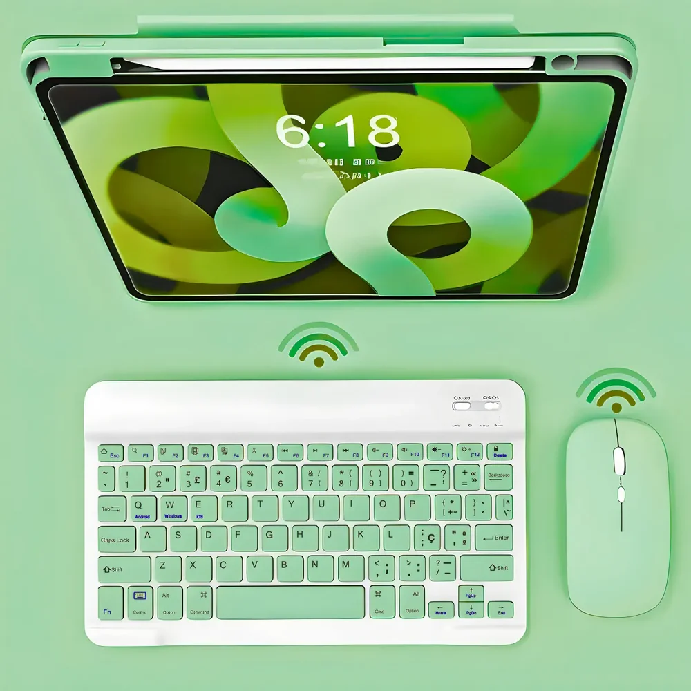 Imagem 3 de 5 do produto Teclado Sem Fio Bluetooth Recarregável Com Mouse - Verde Claro.