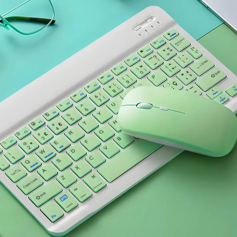 Imagem 4 de 5 do produto Teclado Sem Fio Bluetooth Recarregável Com Mouse - Verde Claro.