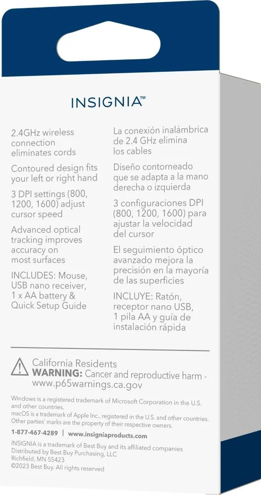 Imagem 3 de 3 do produto Insignia - Mouse Óptico Sem Fio De 3 Botões - Preto-ns-pm2sk3b23