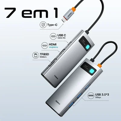 Hub Usb-c Baseus 7 Em 1 Dockstation HDMI 4k Thunderbolt.
