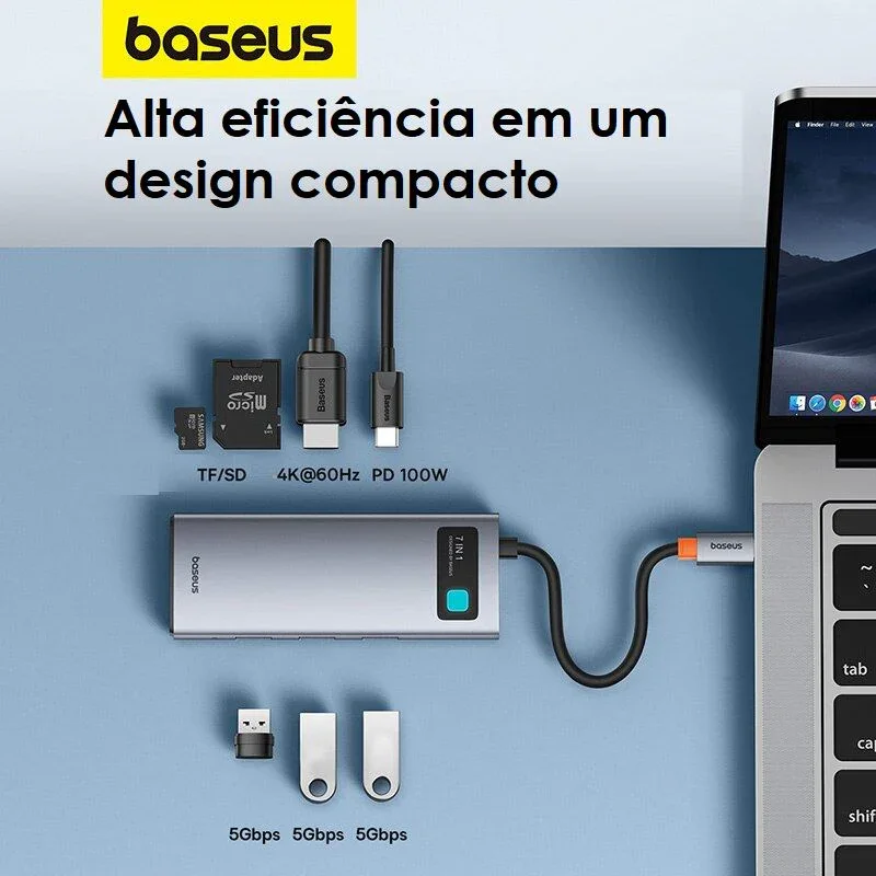 Imagem 3 de 5 do produto Hub Usb-c Baseus 7 Em 1 Dockstation HDMI 4k Thunderbolt.