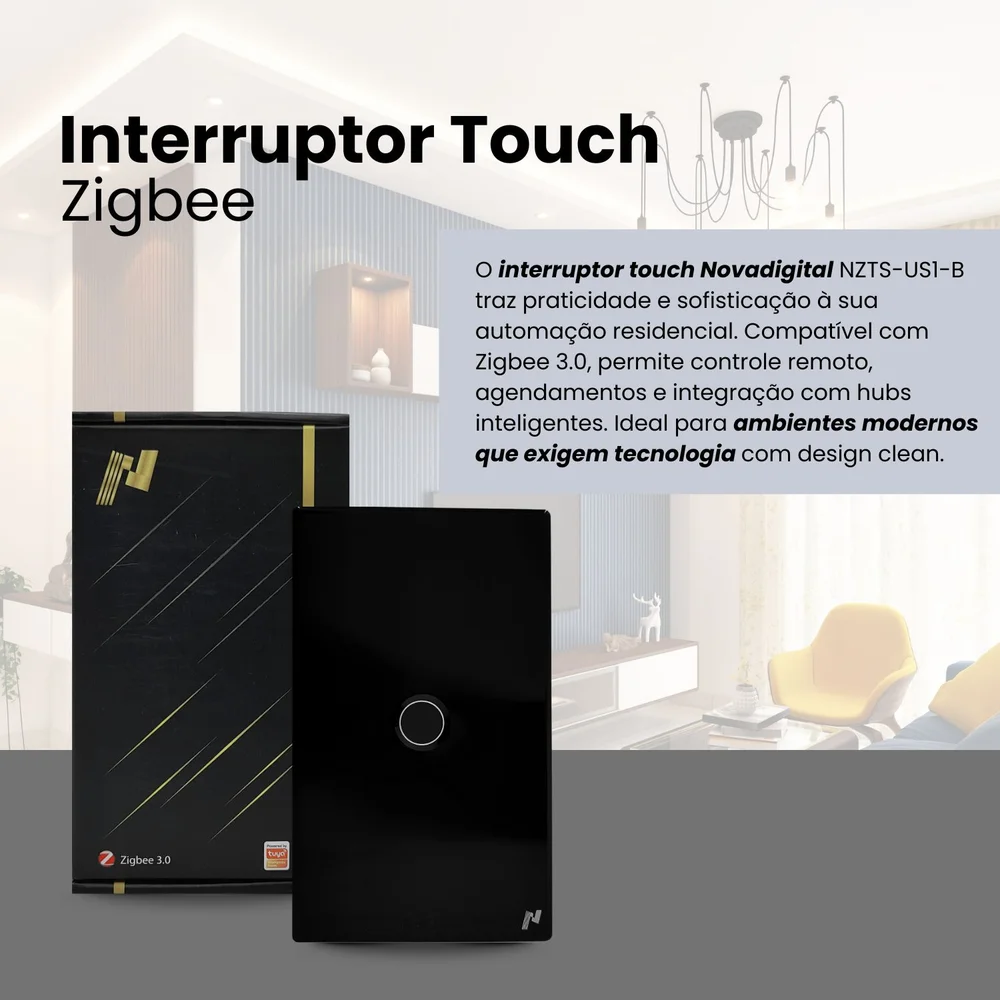 Imagem 3 de 5 do produto Interruptor Zigbee Inteligente 1 Botão Touch Compatível com Alexa Google e Tuya - Preto