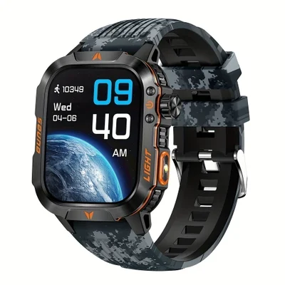 Smartwatch Tático Qtljjby 5.0, Lanterna LED À Prova D'água Preto