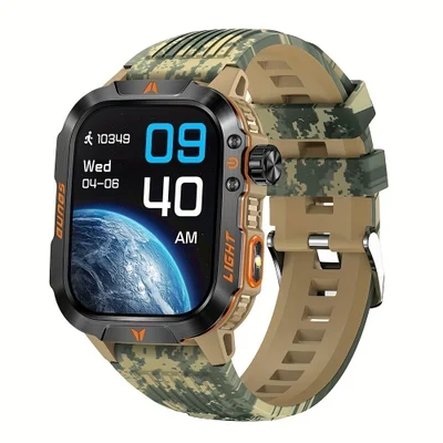 Smartwatch Tático Qtljjby 5.0, Lanterna LED À Prova D'água Marrom