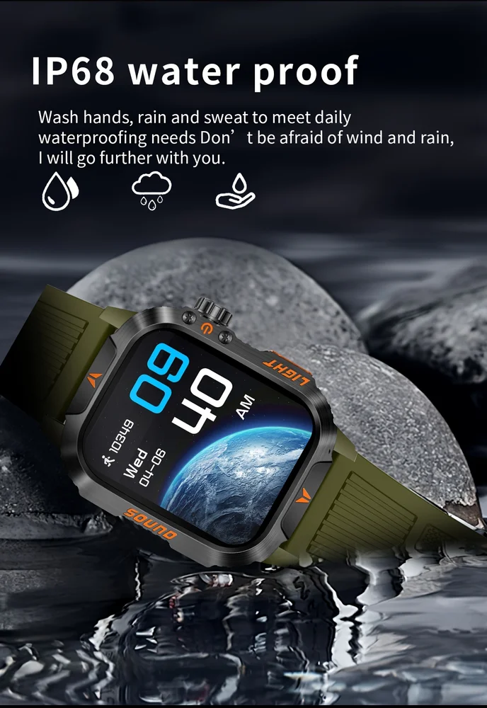 Imagem 2 de 3 do produto Smartwatch Tático Qtljjby 5.0, Lanterna LED À Prova D'água Marrom