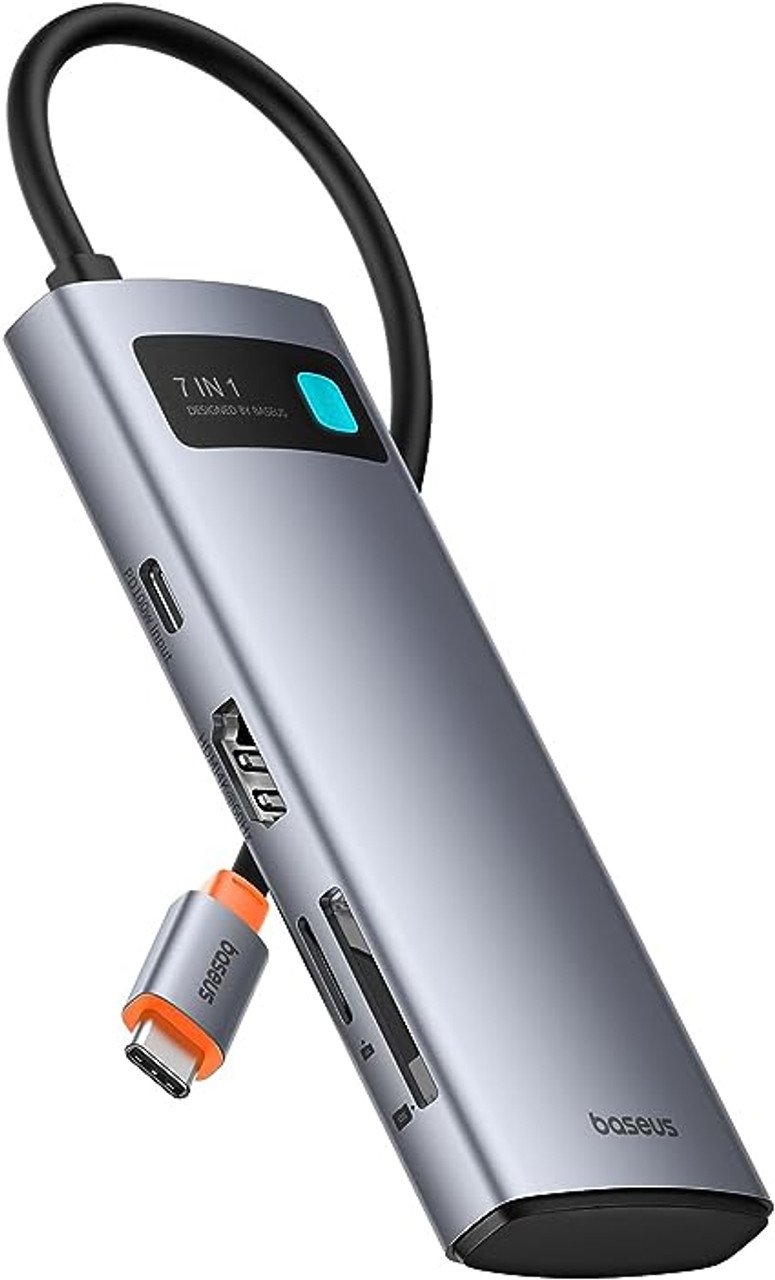 Adaptador Hub 7 Em 1 Notebook Mac  Multifuncional Baseus Usb-c Pd,  HDMI 4k, Rj45, Usb*3, Sd, Tf, Micro-sd.