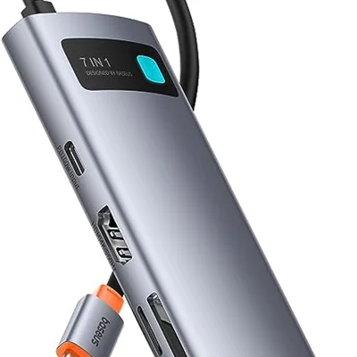 Adaptador Hub 7 Em 1 Notebook Mac  Multifuncional Baseus Usb-c Pd,  HDMI 4k, Rj45, Usb*3, Sd, Tf, Micro-sd.
