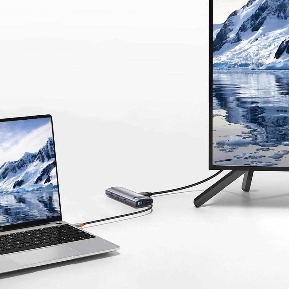 Imagem 4 de 5 do produto Adaptador Hub 7 Em 1 Notebook Mac  Multifuncional Baseus Usb-c Pd,  HDMI 4k, Rj45, Usb*3, Sd, Tf, Micro-sd.
