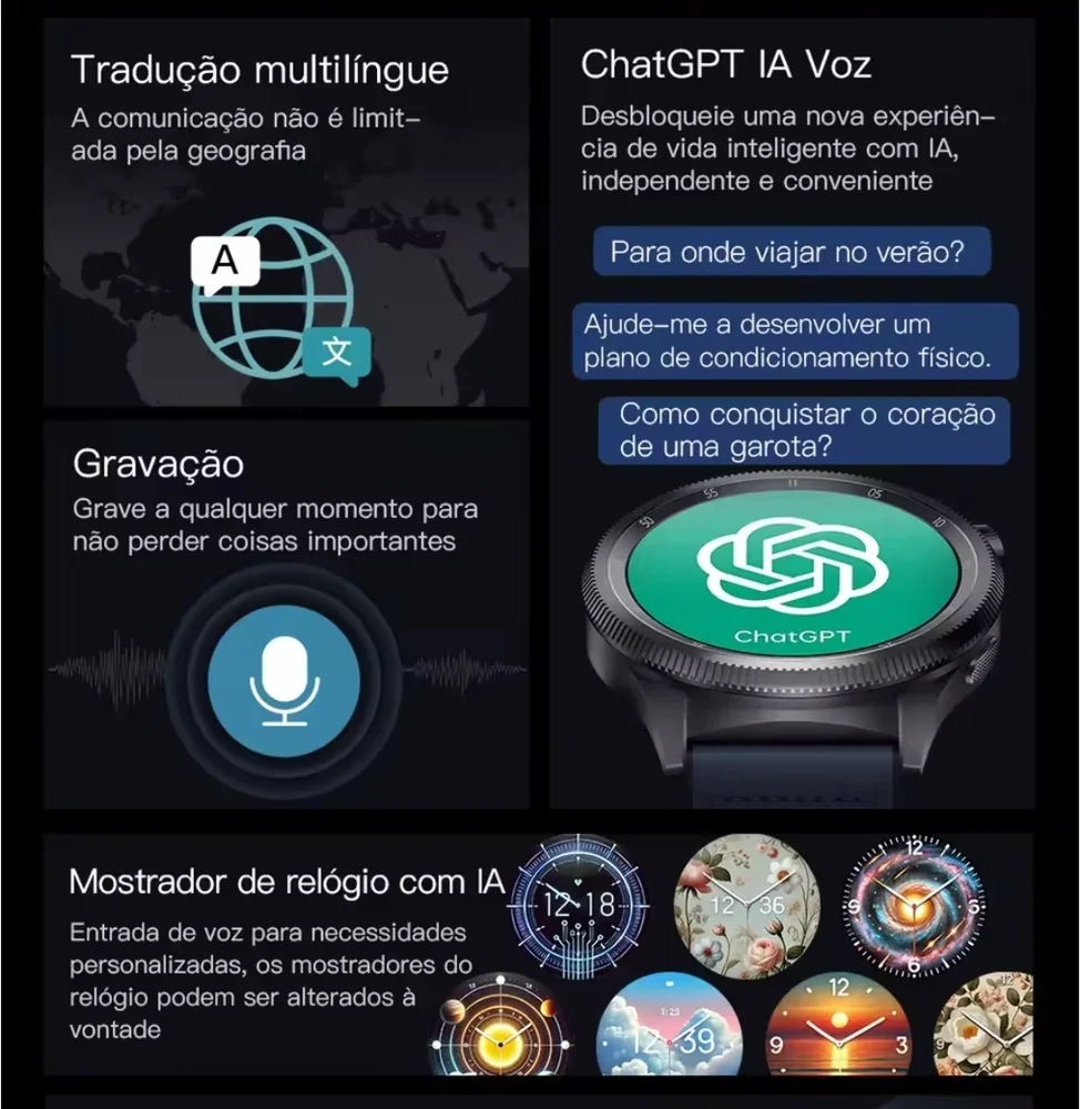 ＊kumi＊　0308 Smartwatch Kumi Watch Gear GT3, Tela 1.43'' Mostrador Rotativo