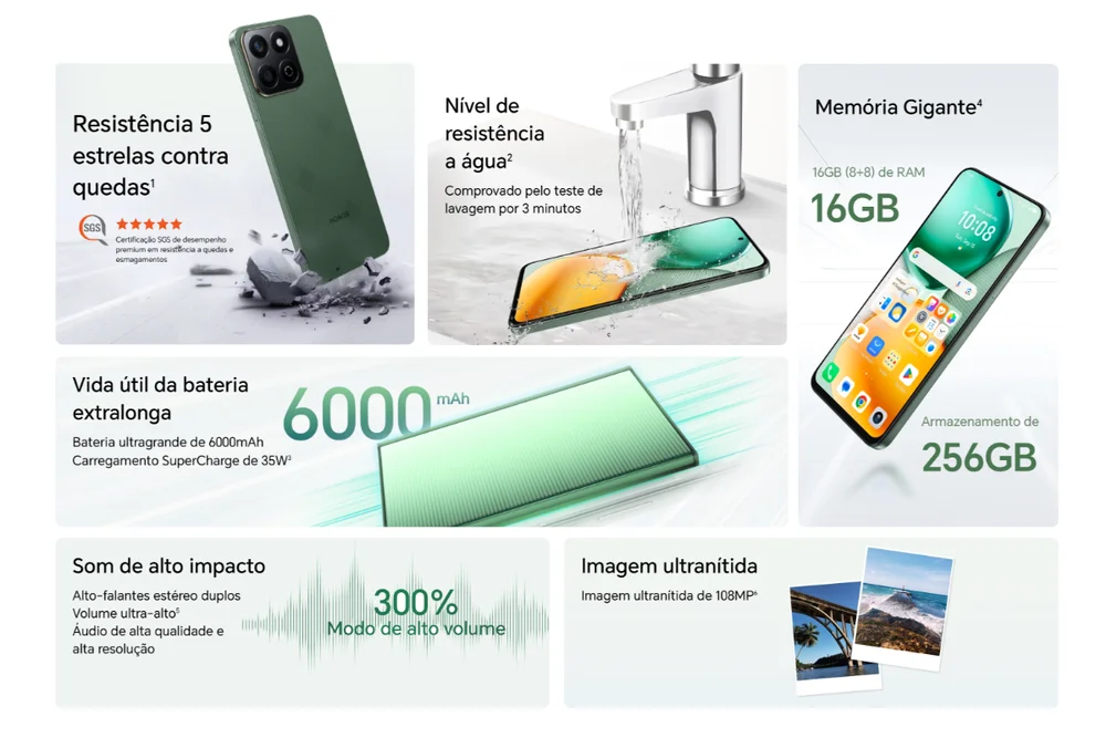 Imagem 4 de 4 do produto Smartphone Honor X7c 4g 256gb 16gb Ram (8 + 8) Tela 6,77 120hz Câmera Dupla 108mp - Preto