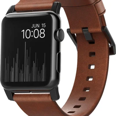 Nomad - Multiira De Couro Moderna Para Apple Watch 42 Mm E 44 Mm - Marrom Com Alças Pretas-strap-aw-42mm-ns-hor-brn-bl