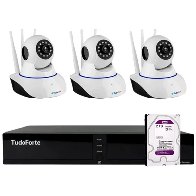Kit 3 Câmeras Robô Ip Wifi Hd 720p Sem Fio Áudio + Dvr Gravador Tfull Hdx 3304 4 Canais + Hd 2TB Purple