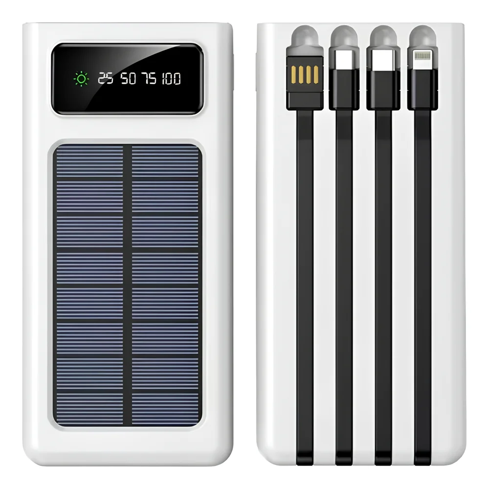 Carregador Portátil Power Bank Placa Solar 2.4a 5 Em1 10.000 Mah Cor Branco
