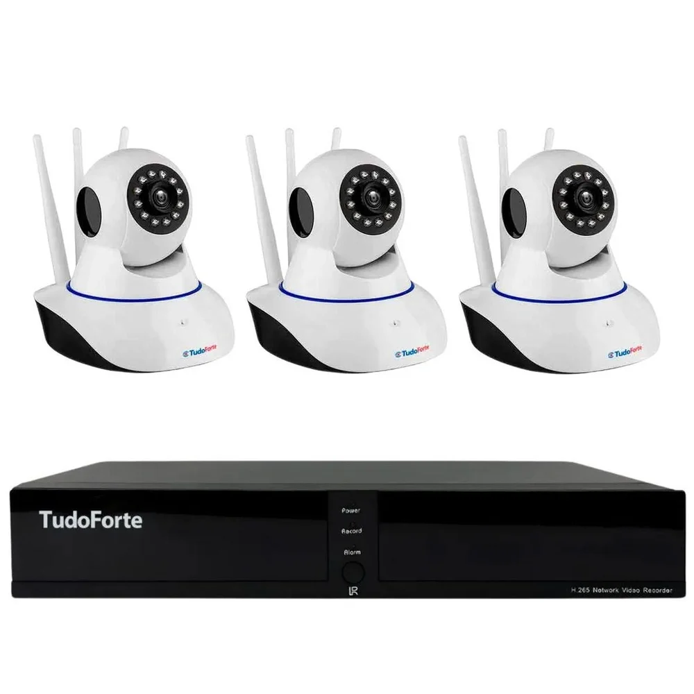 Kit 3 Câmeras Robô Ip Wifi Hd 720p Sem Fio Com Áudio + Dvr Gravador Tudo Forte Tfull Hdx 3304 4 Canais