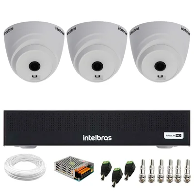 Kit 3 Câmeras Intelbras Vhl 1120 D Hd 720p Visão Noturna 20m + Dvr Intelbras Mhdx 1104-c 4 Canais