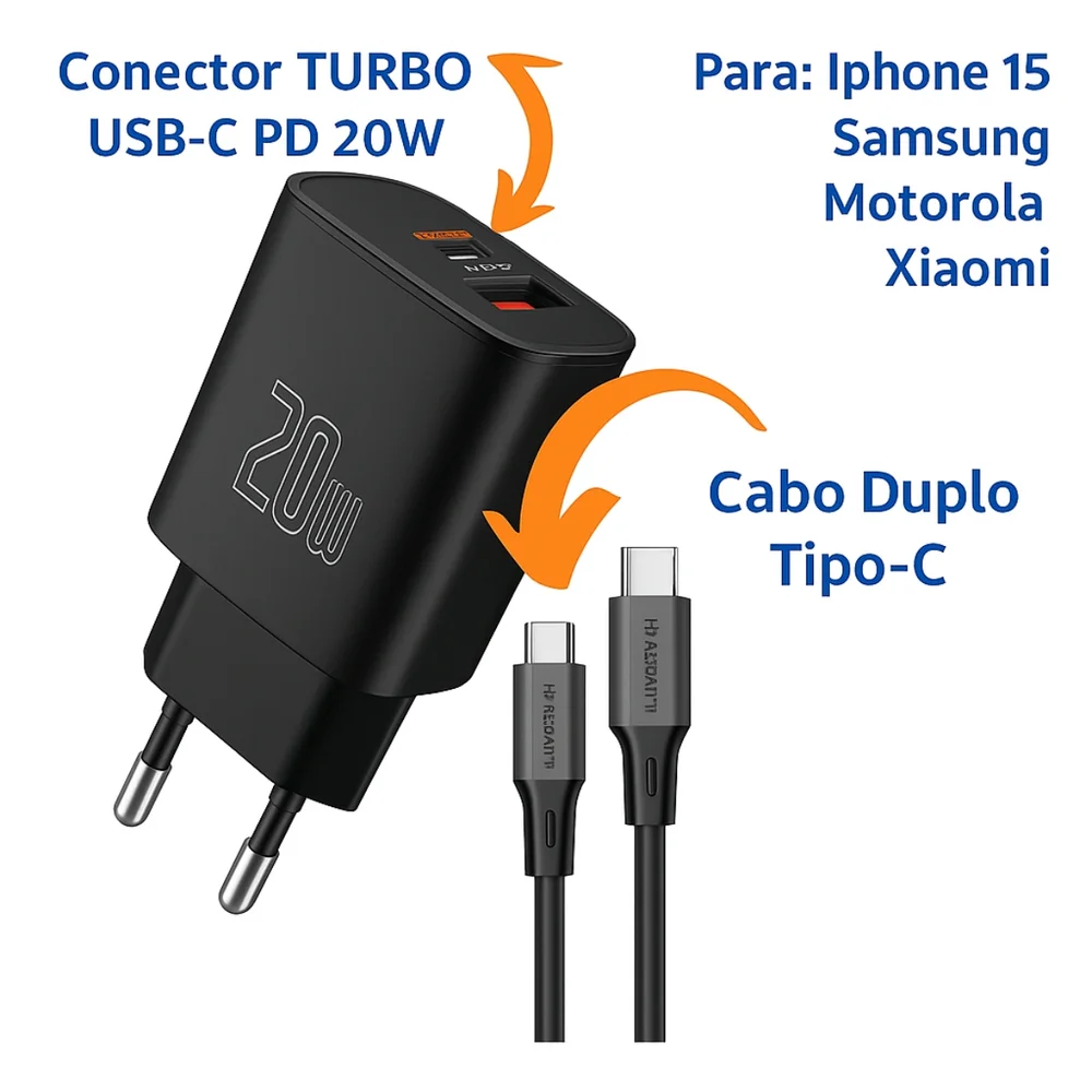 Imagem 2 de 5 do produto Carregador Preto Turbo P/ Smartphones Tipo C