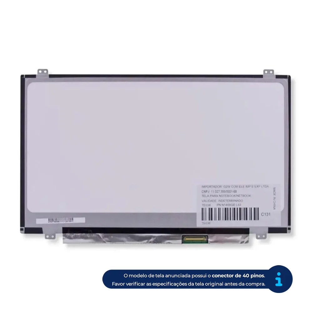 Tela Para Notebook Acer Aspire V5-471-6411 14" Hd 40 Pinos Brilhante Tela Para Notebook Acer Aspire V5-471-6411 14" Hd 40 Pinos Brilhante