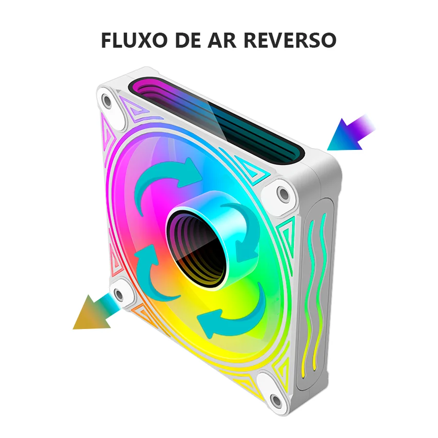 Cooler Fan Reverse DM1 Led Infinito, Pwm 4 Pinos, ARGB 5v 3 Pinos, 120mm, Branco, Coolmoon CM-DM1-W-R 5