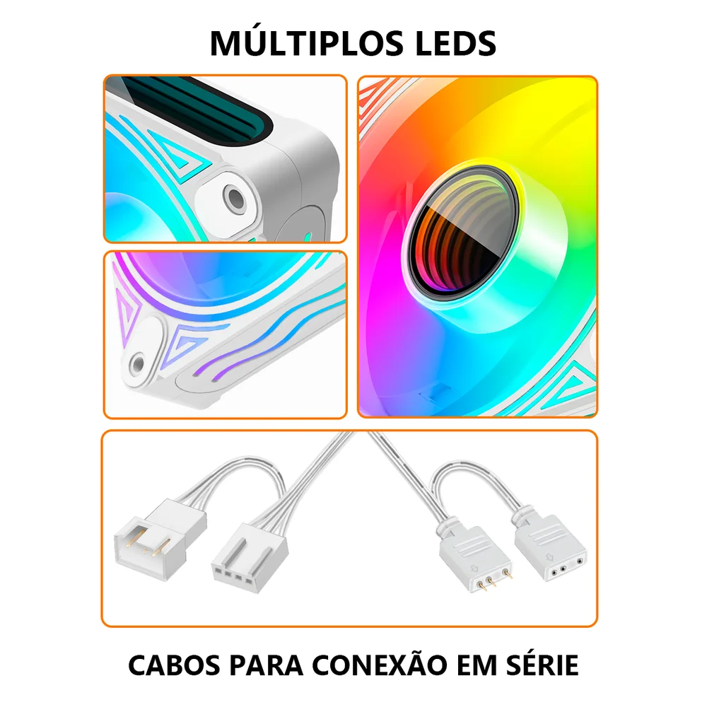 Cooler Fan DM1 Led Infinito, Pwm 4 Pinos, ARGB 5v 3 Pinos, 120mm, Branco, Coolmoon CM-DM1-W 7