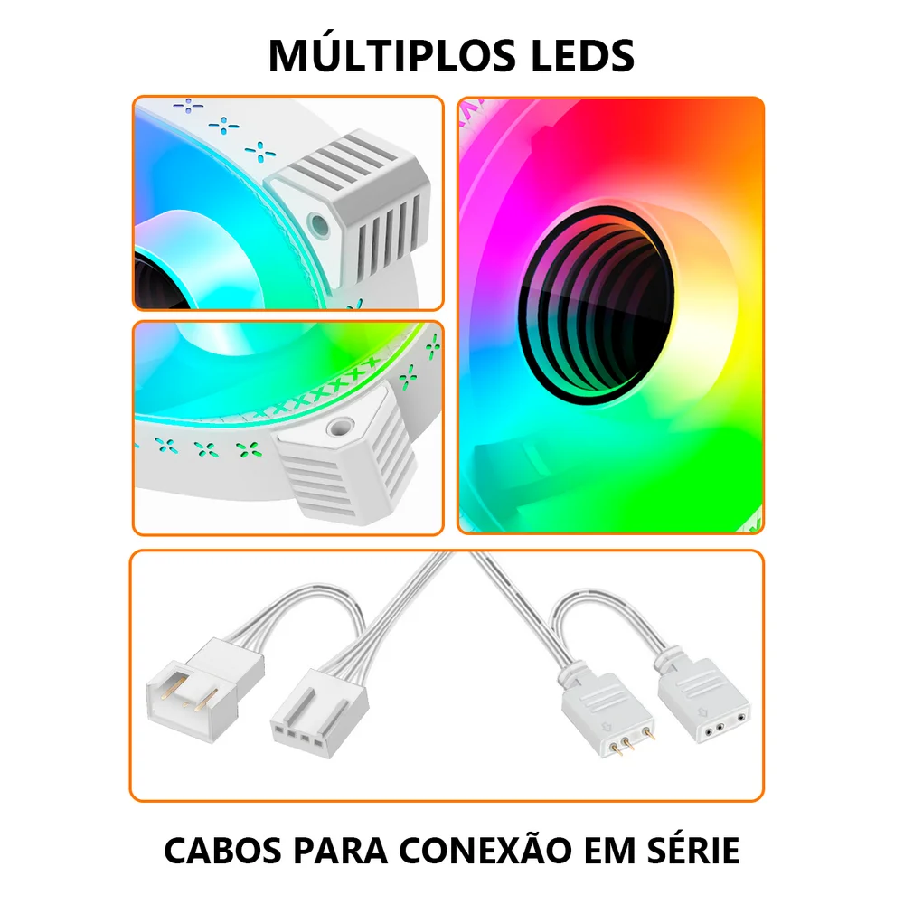 Cooler Fan Reverse Ty1 Led Infinito, Pwm 4 Pinos, ARGB 5v 3 Pinos, 120mm, Branco, Coolmoon CM-TY1-W-R 6