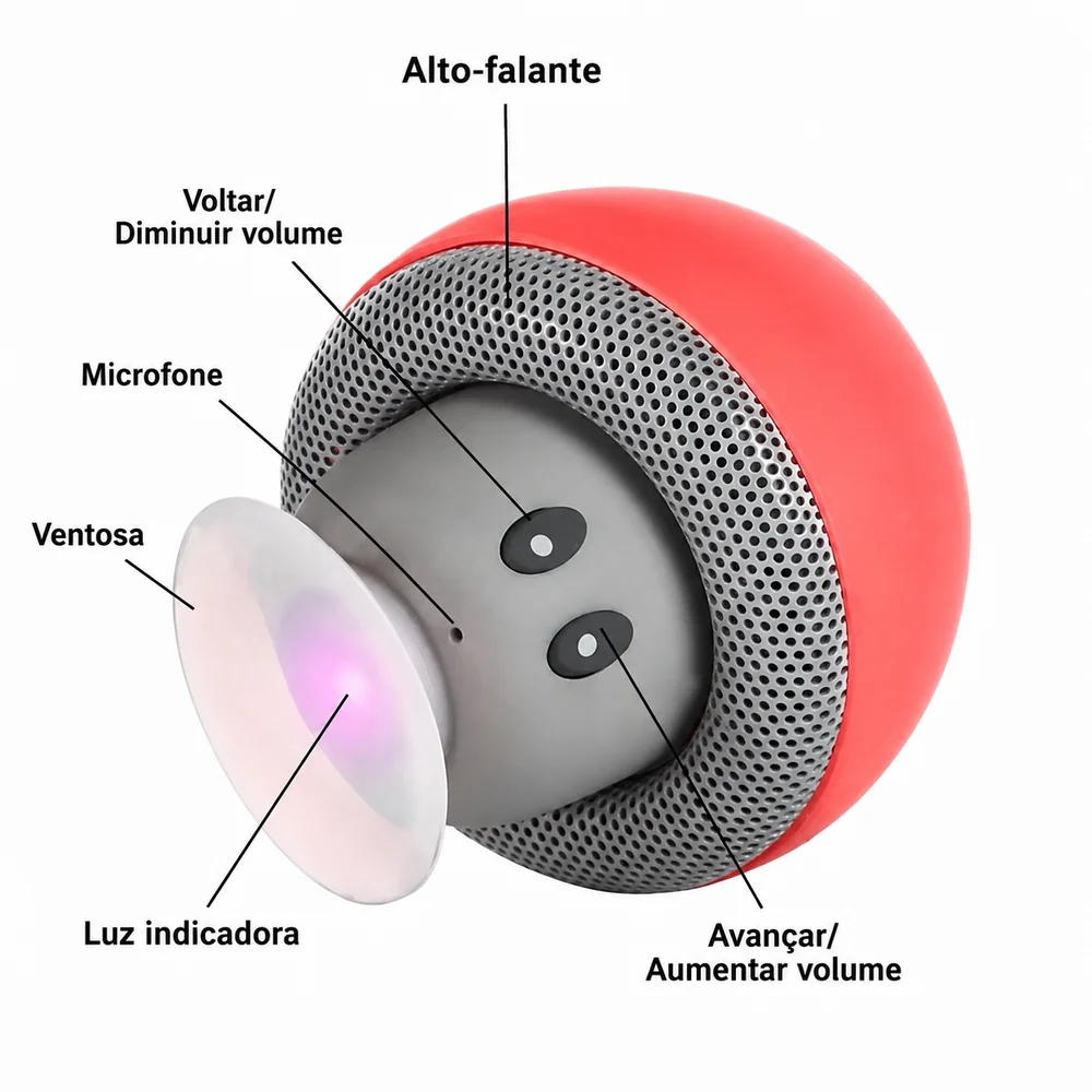 Imagem 2 de 5 do produto Alto-falante Bluetooth Sem Fio Com Ventosa, Cogumelo Na Cor Amarelo