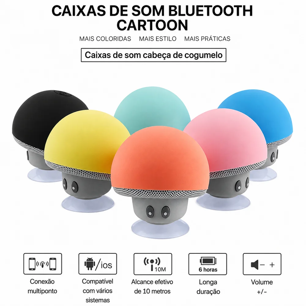 Imagem 5 de 5 do produto Alto-falante Bluetooth Sem Fio Com Ventosa, Cogumelo Na Cor Amarelo