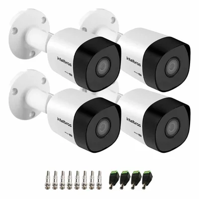 Kit 4 Câmeras Intelbras Vhd 3130 Bullet G6 Hd 720p, Lente 3.6mm Visão Noturna 30m, Ip67 + Conectores