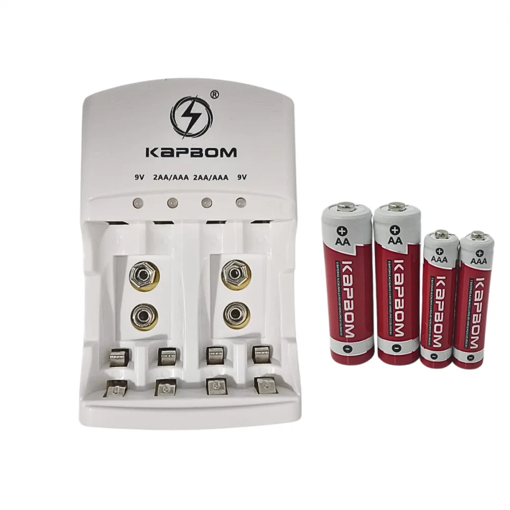 Carregador De Pilhas Com LED + 02 Pilhas Aaa + 02 Pilhas Aa Recarregáveis Carregador De Pilhas Com LED + 02 Pilhas Aaa + 02 Pilhas Aa Recarregáveis