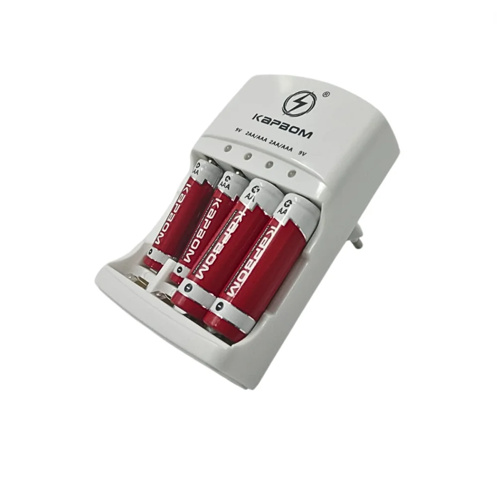 Carregador De Pilhas Com LED + 02 Pilhas Aaa + 02 Pilhas Aa Recarregáveis Carregador De Pilhas Com LED + 02 Pilhas Aaa + 02 Pilhas Aa Recarregáveis